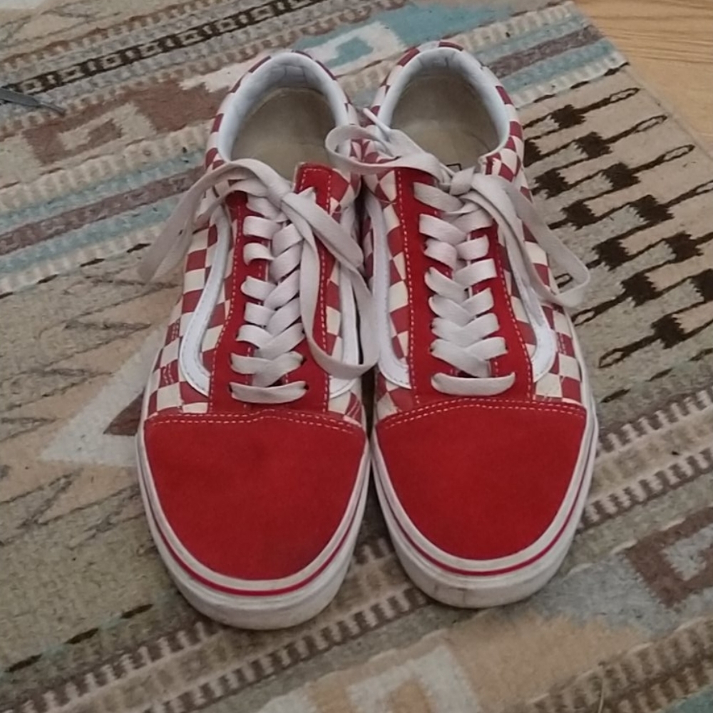 Red and white checkerboard vans